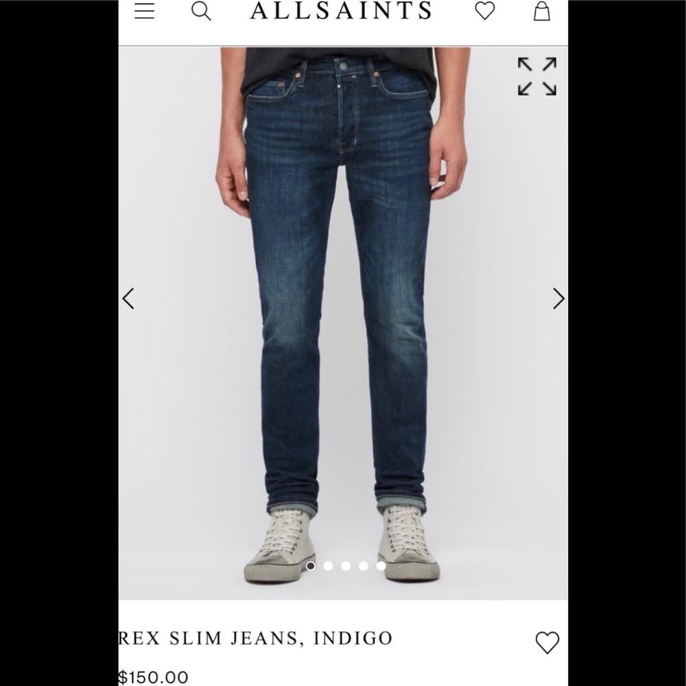 ALLSAINTS — REX SLIM JEANS - INDIGO 32W — NWT